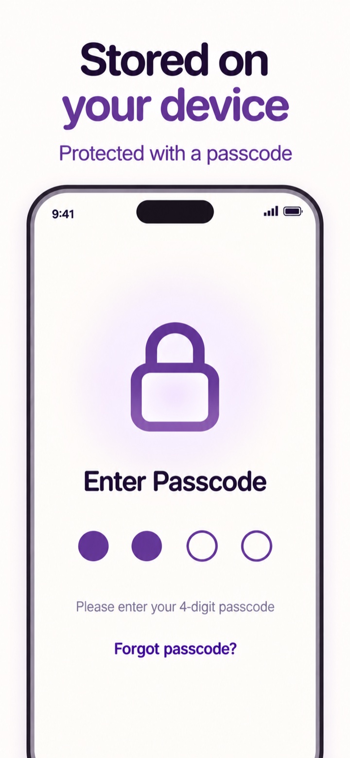 Shanti Journal on-device privacy passcode screen